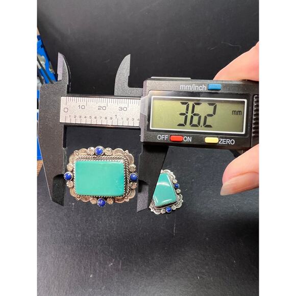 Signed Vintage Dead Stock Bernyse Chavez Sterling Turquoise Lapis Earrings - Picture 13 of 15